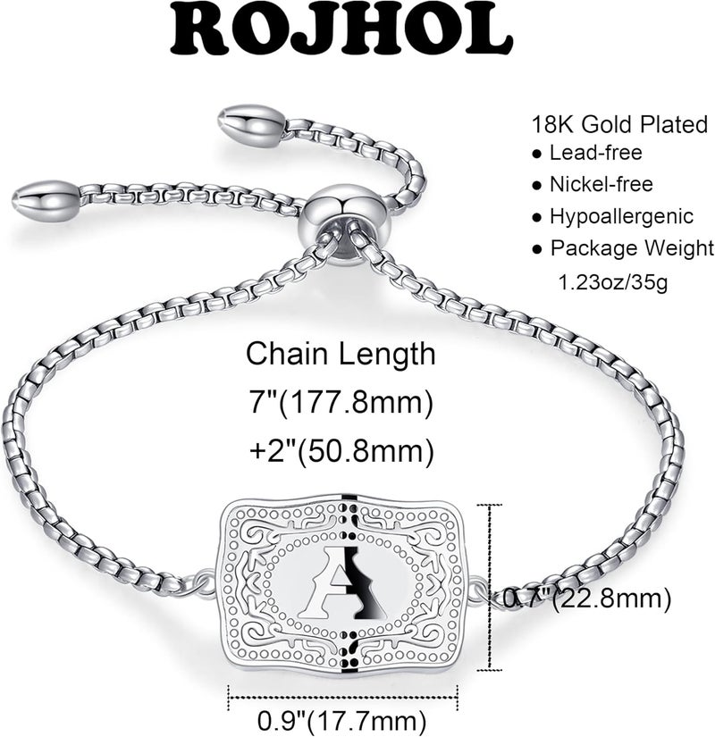 ROJHOL Store Gold Silver Initial Bracelet for Women, 18K Gold Plated Mini Belt Buckle Initial Bracelet, Letter A-Z Charm Bracelet Unique Western Jewelry Gifts for Women Men - Image 4